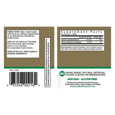 Windmill Health, Vitamin D, 400IU 250 Tabs