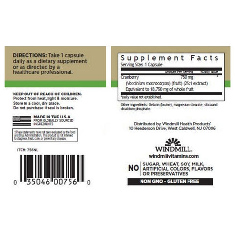 Windmill Health, Triple Strength Cranberry, 750 mg, 30 Tabs
