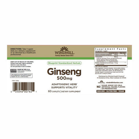 Windmill Health, Ginseng, 500 mg, 60 Caps