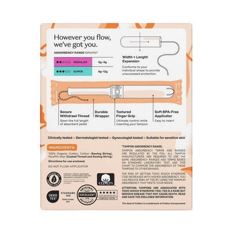 The Honey Pot, Duo Pack 100% Organically Grown Cotton BPA Free Plastic Applicator Tampons, 18 Count The Honey Pot