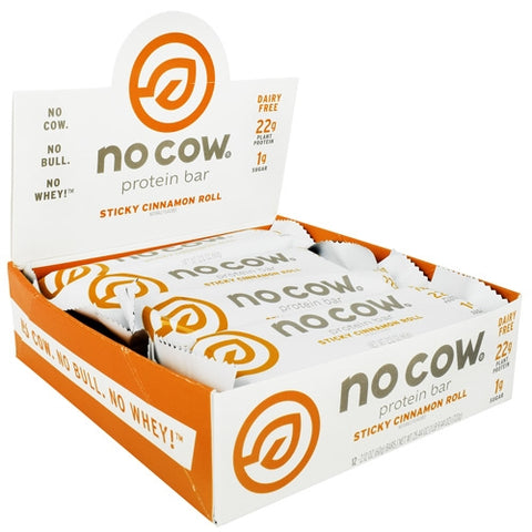 No Cow Bar, No Cow Protein Bar, Sticky Cinnamon Roll 12 Count