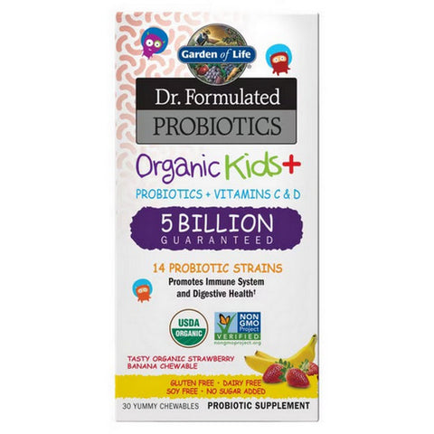 Garden of Life, Dr. Formulated Probiotics Organic Kids Strawberry Banana Cool, 30 Chewable Tabs Garden of Life