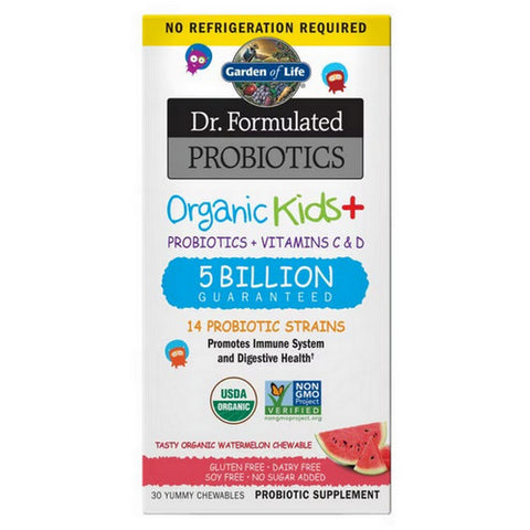 Garden of Life, Dr. Formulated Probiotics Organic Kids + 5 Billion CFU, Watermelon, 30 Chewable Tabs Garden of Life