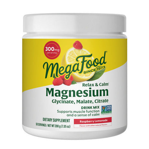 MegaFood, Relax Plus Calm + Magnesium Powder Raspberry Lemonade Flavor, 7.5 Oz MegaFood