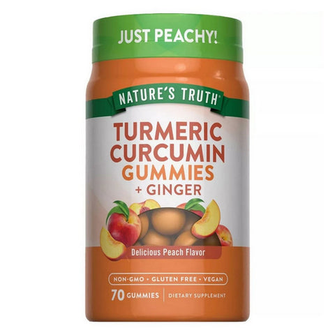 Sundance, Turmeric Curcumin + Ginger Gummies, Natural Peach Flavor 70 Vegan Gummies
