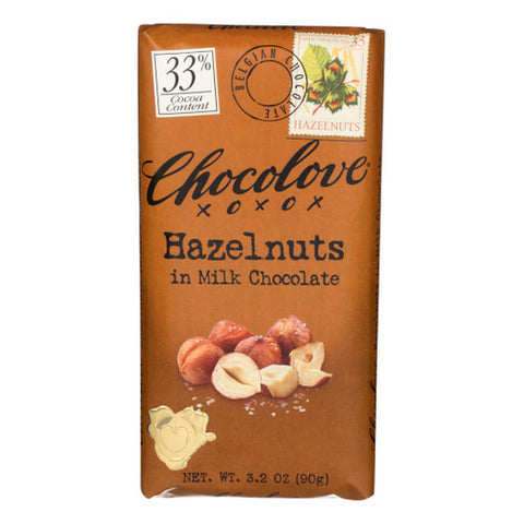 Chocolove, Premium Chocolate Bar  Milk Chocolate  Hazelnuts, Case of 12 X 3.2 Oz