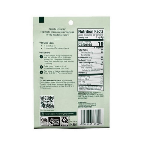 Simply Organic, Organic Sweet Basil Pesto Seasoning Mix, 0.53 Oz(Case Of 12)