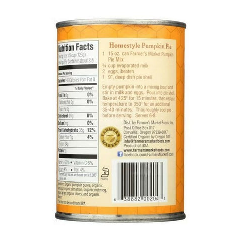 Farmers Market Foods, Organic Pumpkin Pie Mix, 15 Oz(Case Of 12)