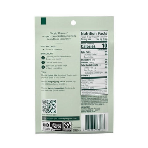 Simply Organic, Organic Ranch Dip Mix, 1.5 Oz(Case Of 12)