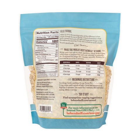 Bobs Red Mill, Organic Extra Thick Rolled Oats, 32 Oz(Case Of 4)