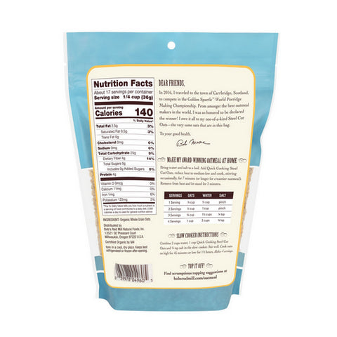 Bobs Red Mill, Organic Quick Cooking Steel Cut Oats, 22 Oz(Case Of 4)