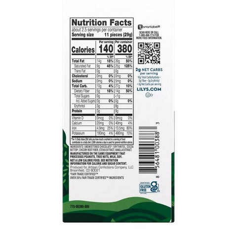 Lilys Sweets, Dark Chocolate, 2.8 Oz