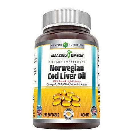 Amazing Nutrition, Amazing Omega Norwegian Cod Liver Oil Orange, 1000 mg, 250 Softgels