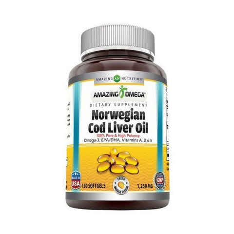 Amazing Nutrition, Amazing Omega Norwegian Cod Liver Oil Orange, 1250 mg, 120 Softgels Amazing Nutrition