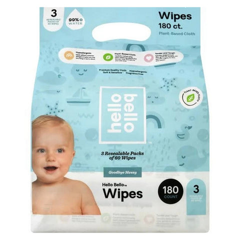Hello Bello, Organic Baby Wipes Unscented, 180 Count