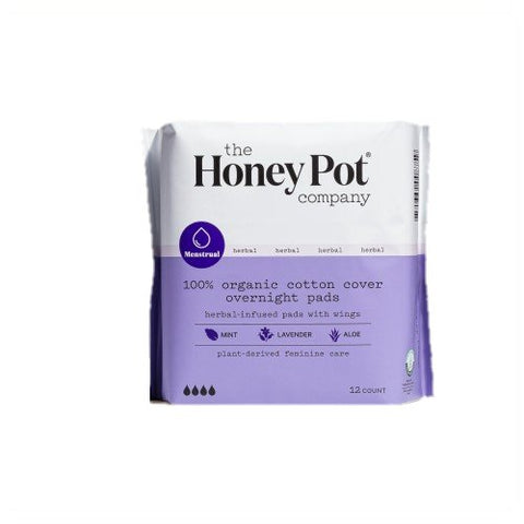 The Honey Pot, Organic Herbal-Infused Pads with Wings Overnight, 12 Count