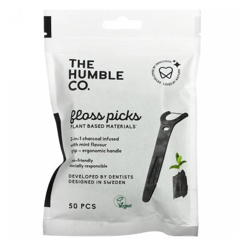 The Humble Co, Dental Floss Picks w/ Grip Handle Charcoal, 50 Count The Humble Co
