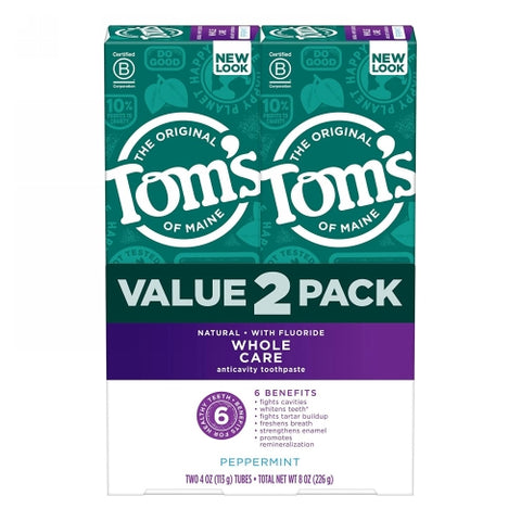 Tom's Of Maine, Whole Care Anticavity Toothpaste Peppermint, 2 Count