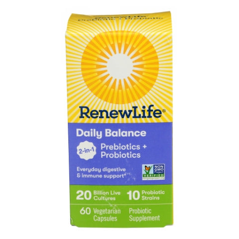 Renew Life, Daily Balance Probiotic And Prebiotic, 60 Capsules