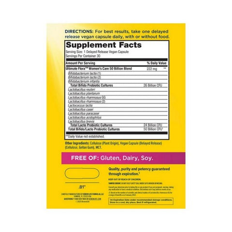 Renew Life, Ultimate Flora Women'S Vaginal Care Probiotic, 50 Billion, 30 Vegan Capsules