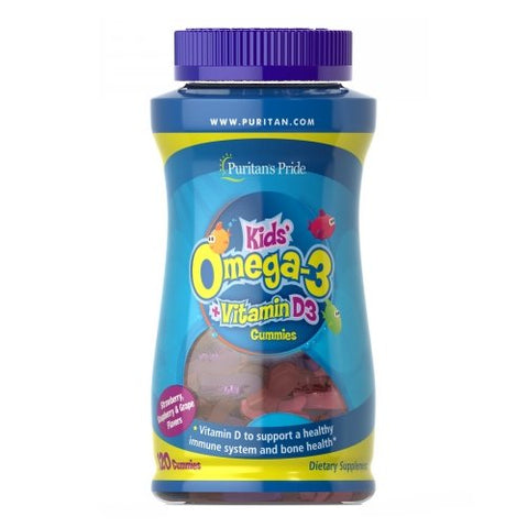 Puritan's Pride, Children's Omega 3 DHA & D3 Gummies, 120 Gummies