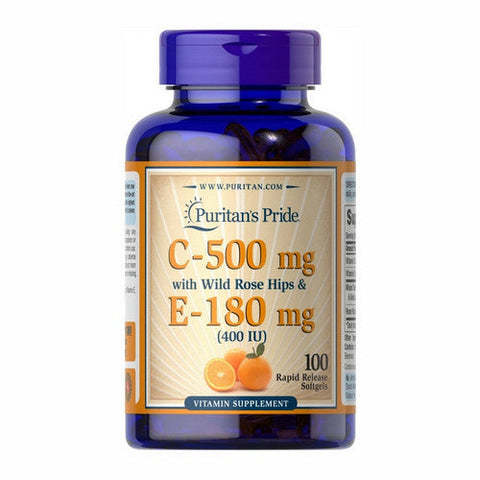 Puritan's Pride, Vitamin C And E With Rose Hips, 500 Mg / 180 Mg, 100 Softgels Puritan's Pride