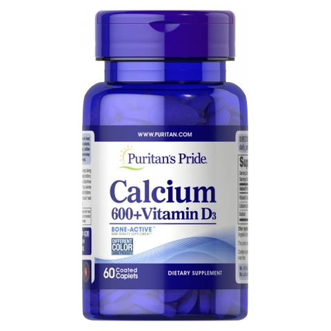 Puritan's Pride, Calcium Carbonate + Vitamin D, 600 mg, 60 Caplets