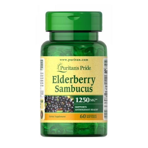 Puritan's Pride, Elderberry Sambucus, 1250 mg, 60 Softgels