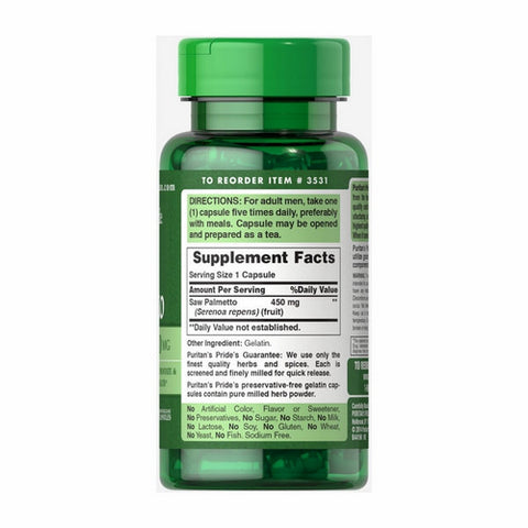 Puritan's Pride, Saw Palmetto, 450 mg, 100 Capsules