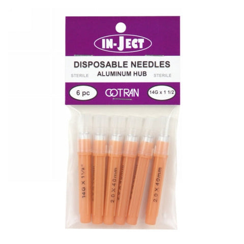 In-Ject Disposable Hypodermic Needles 14 x 1-1/2" Orange 6 Packets by Cotran Corporation
