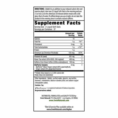 Irwin Naturals, Green Tea Fat Metabolizer, 75 Softgels