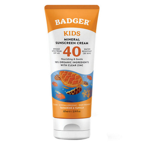 Badger Balm, SPF 40 Kids Mineral Sunscreen Cream, 2.9 Oz