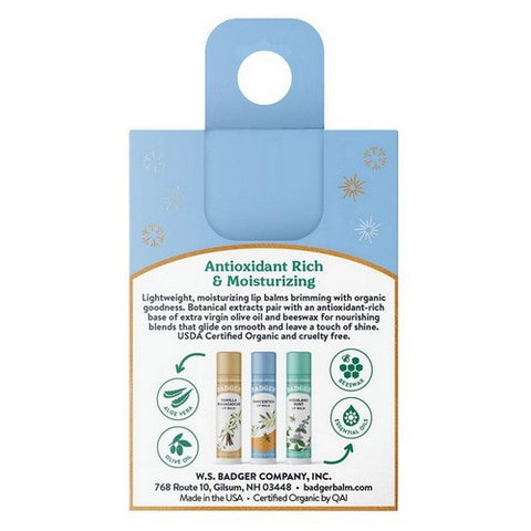 Badger Balm, Holiday Lip Balm Set Blue, .15 Oz