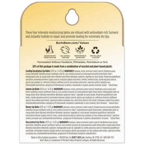 Burts Bees, Lip Balm Rescue, 4 Count