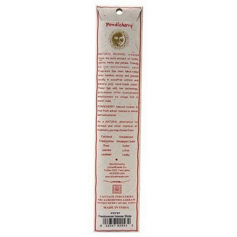 Pondicherry Natural Incense, Frankincense Incense Sticks, 15 Count