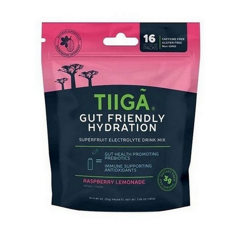 Tiiga, Gut Friendly Hydration Raspberry Lemonade, 16 Count