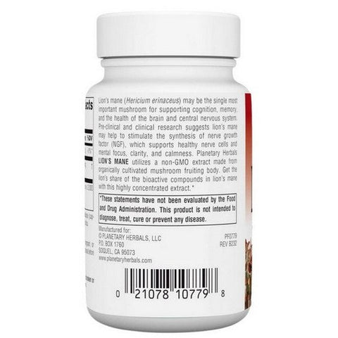 Planetary Herbals, Lion's Mane, 500 mg, 30 VegCaps Planetary Herbals
