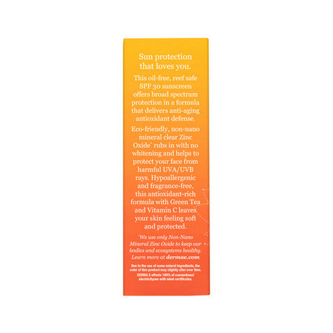 Derma e, Sun Defense Clear Zinc Sunscreen SPF30 Face, 2 Oz