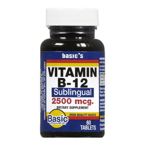 Basic Vitamins, Vitamin B12 Sublingual, 2500 Mcg, 60 Tabs Basic Vitamins