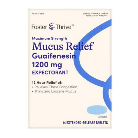 Foster And Thrive, Maximum Strength Mucus Relief Guaifenesin, 1200 Mg, 14 Tabs