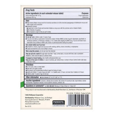 Foster And Thrive, Mucus Relief DM Guaifenesin, 600 Mg, 20 Tabs