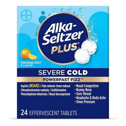 Alka-Seltzer, Severe Cold Power Fast Fizz Orange Zest, 24 Tabs