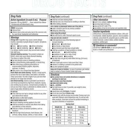 Advil, Childrens Suspension Fever Aches And Pains, 4 Oz