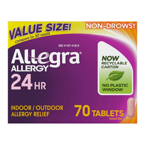 Allegra, 24 Hour Allergy Relief Fexofenadine Hydrochloride, 70 Tabs