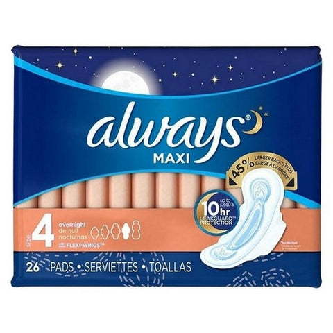 Always Discreet, Maxi Pads With Flexi Wings Size 4 Overnight, 26 Each