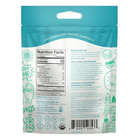 Kos, Organic Spirulina Powder, 7.4 Oz