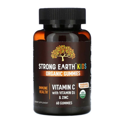 Yum-V's, Strong Earth Kids Organic Gummies Vitamin C with Vitamin D3 And Zinc, 60 Gummies Yum-V's