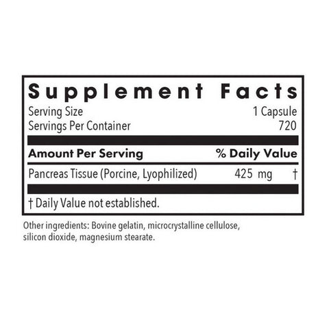 Nutricology/ Allergy Research Group, Pancreas Natural Glandular (Pork), 720 Caps