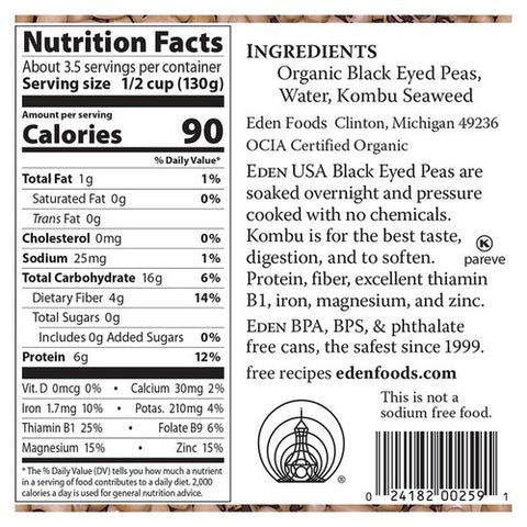 Eden Foods, Organic Blk Eye Pea Ns Bean, 15 Oz (Case Of 12)