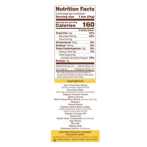 Simple Mills, Soft Baked Almond Flour Bars Peanut Butter Chocolate Chip, 5.99 Oz (Case Of 6) Simple Mills